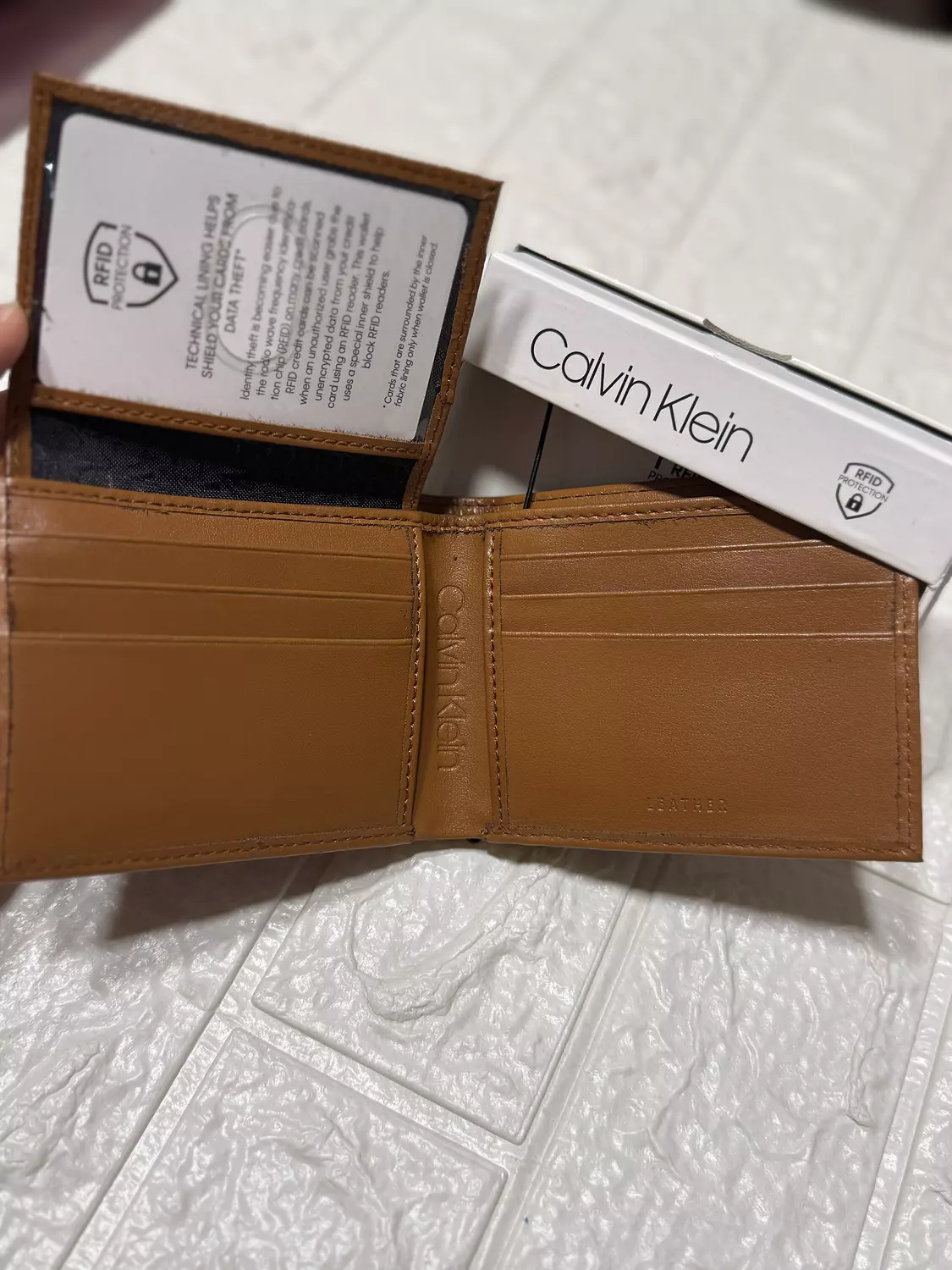Calvin Klein Men’s RFID Leather Wallet – Tan with Zipper Pocket hover image