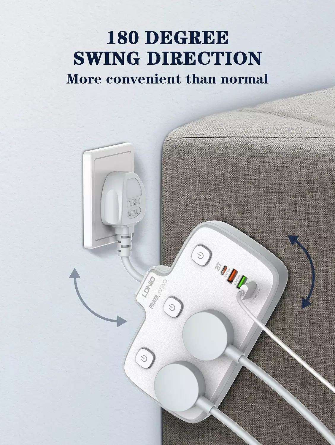 SC2413 Power Strip 2500W 4 USB Ports Fast Charging PD QC3.0 White 8