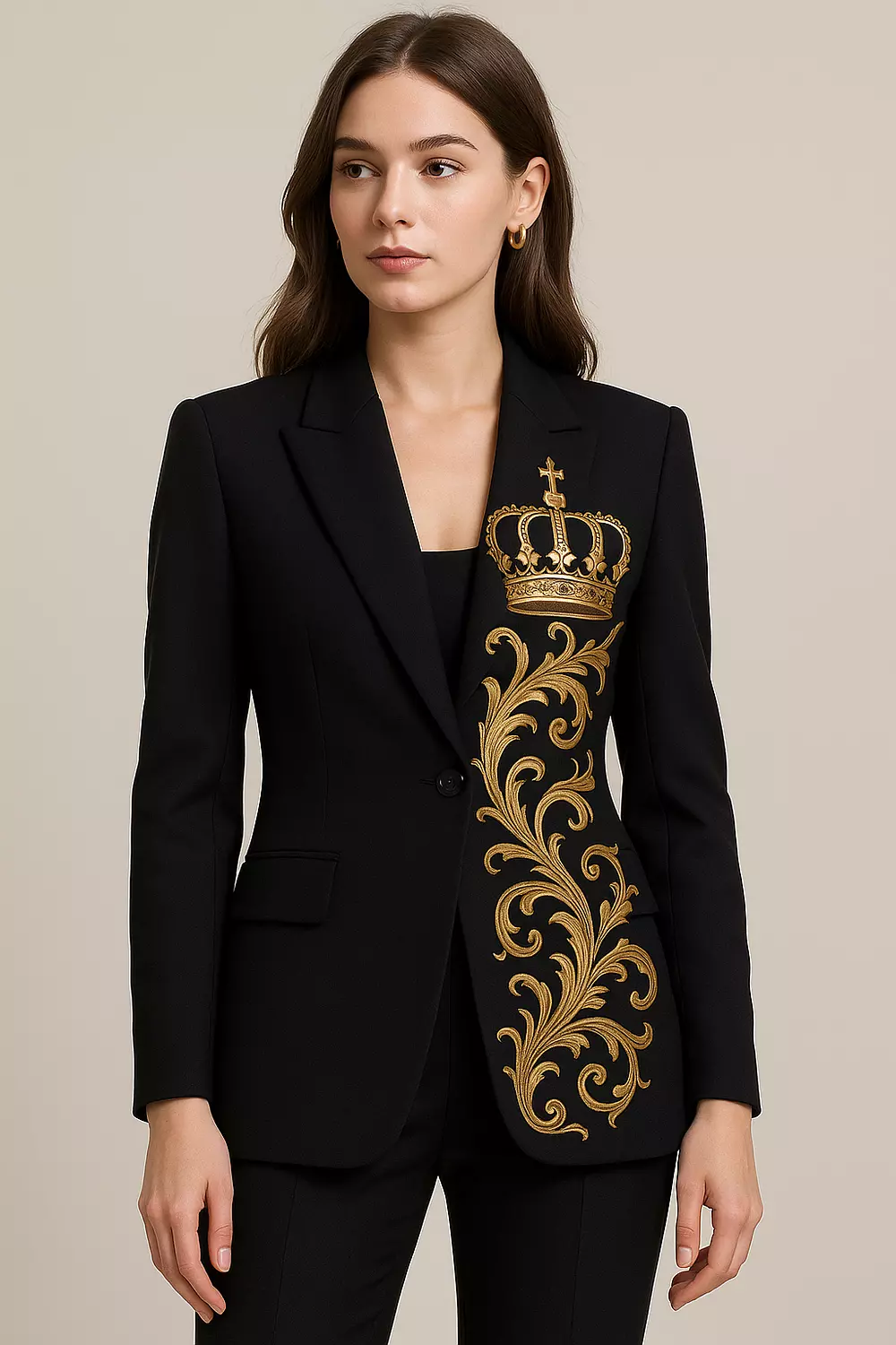 queen title blazer black and gold image