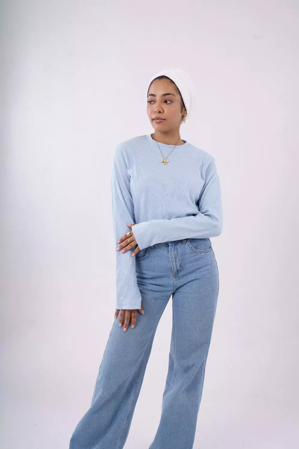 Ribbed long sleeves top in baby blue 5