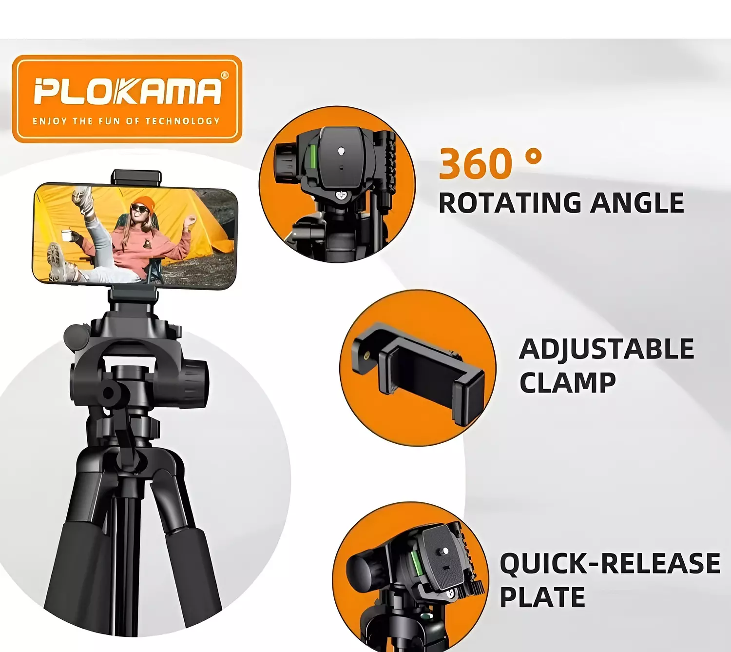 PLOKAMA PK-9950 Tripod Stand 150CM Height 360° Rotation Black 11