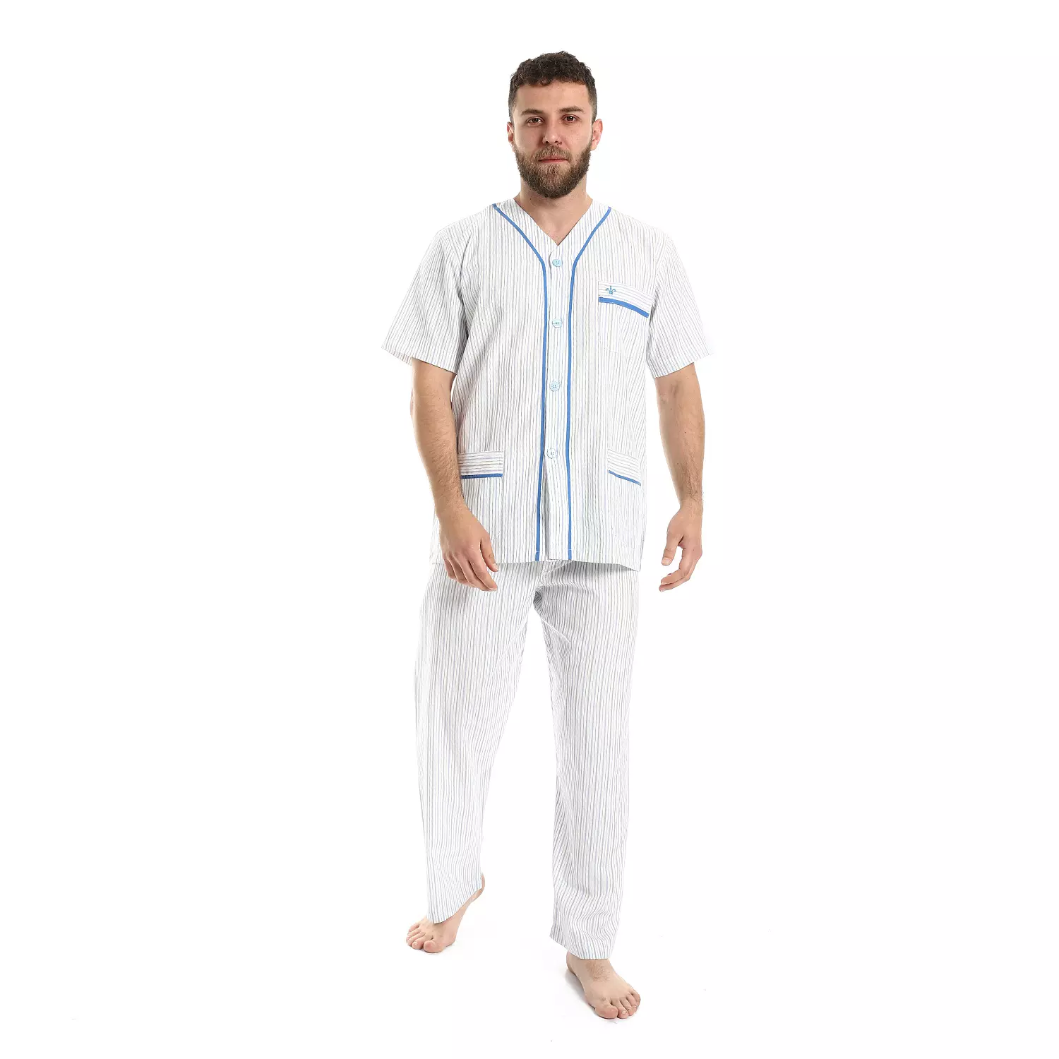 بيجاما رجالي كلاسيك- 2289-ازرق -ابيض- 2 شريط image