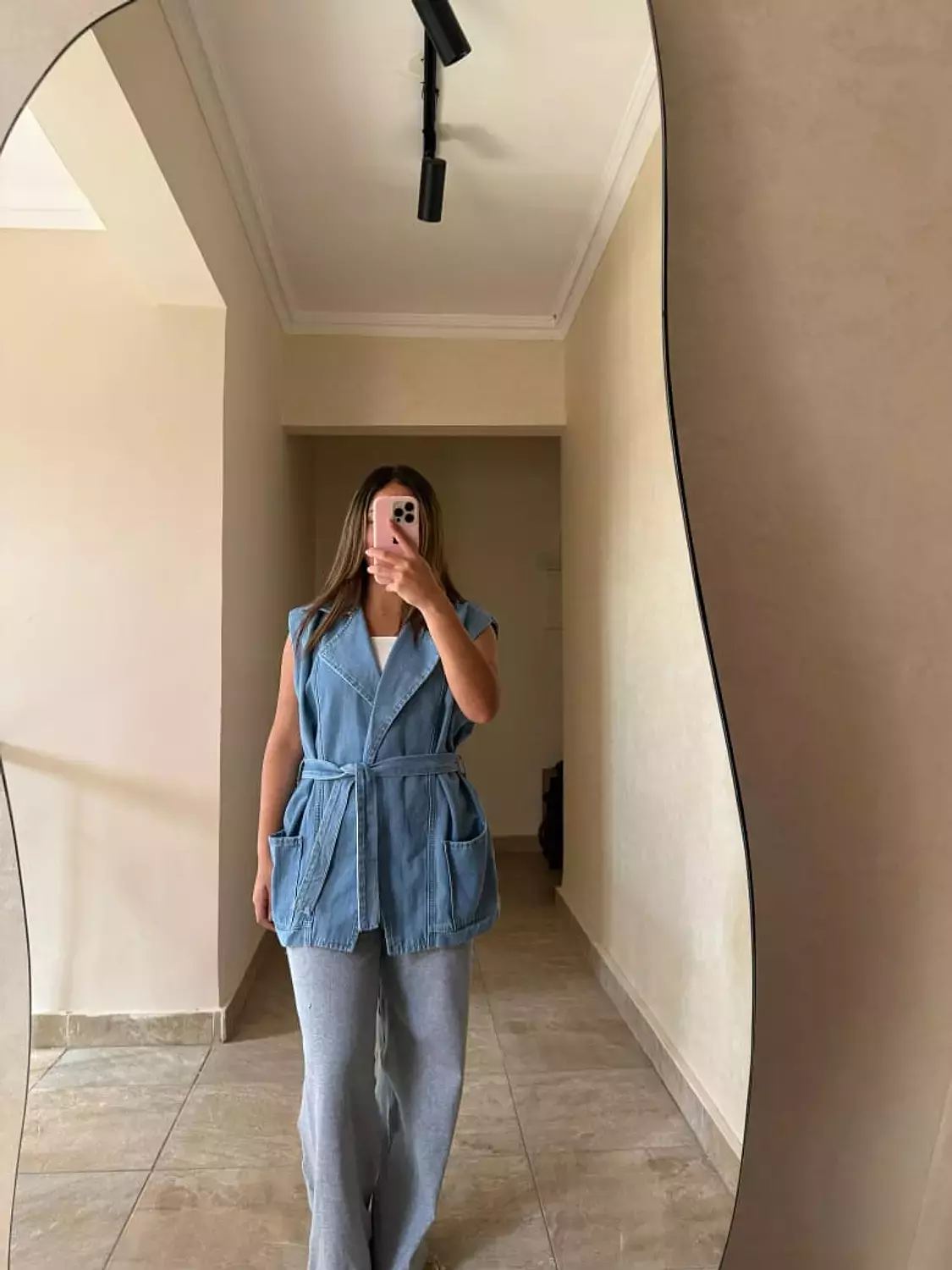 Long Jeans Vest Mid Blue hover image