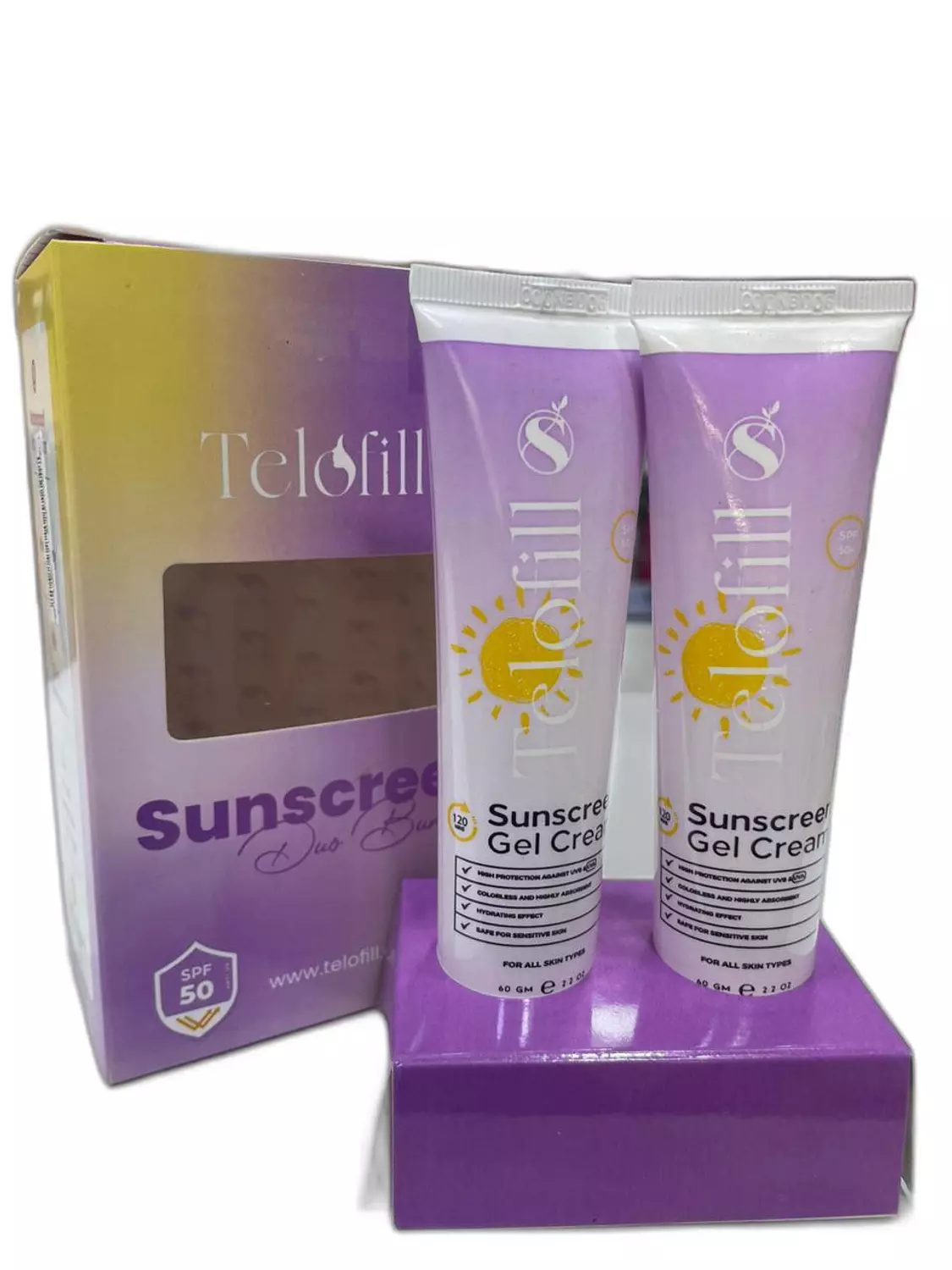 OFFER - TELOFILL SUNSCREEN GEL CREAM SPF 50 -60 GM 2PCS 250 L.E 1