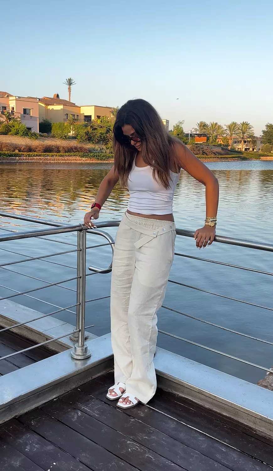Beige Belted Linen Pants image