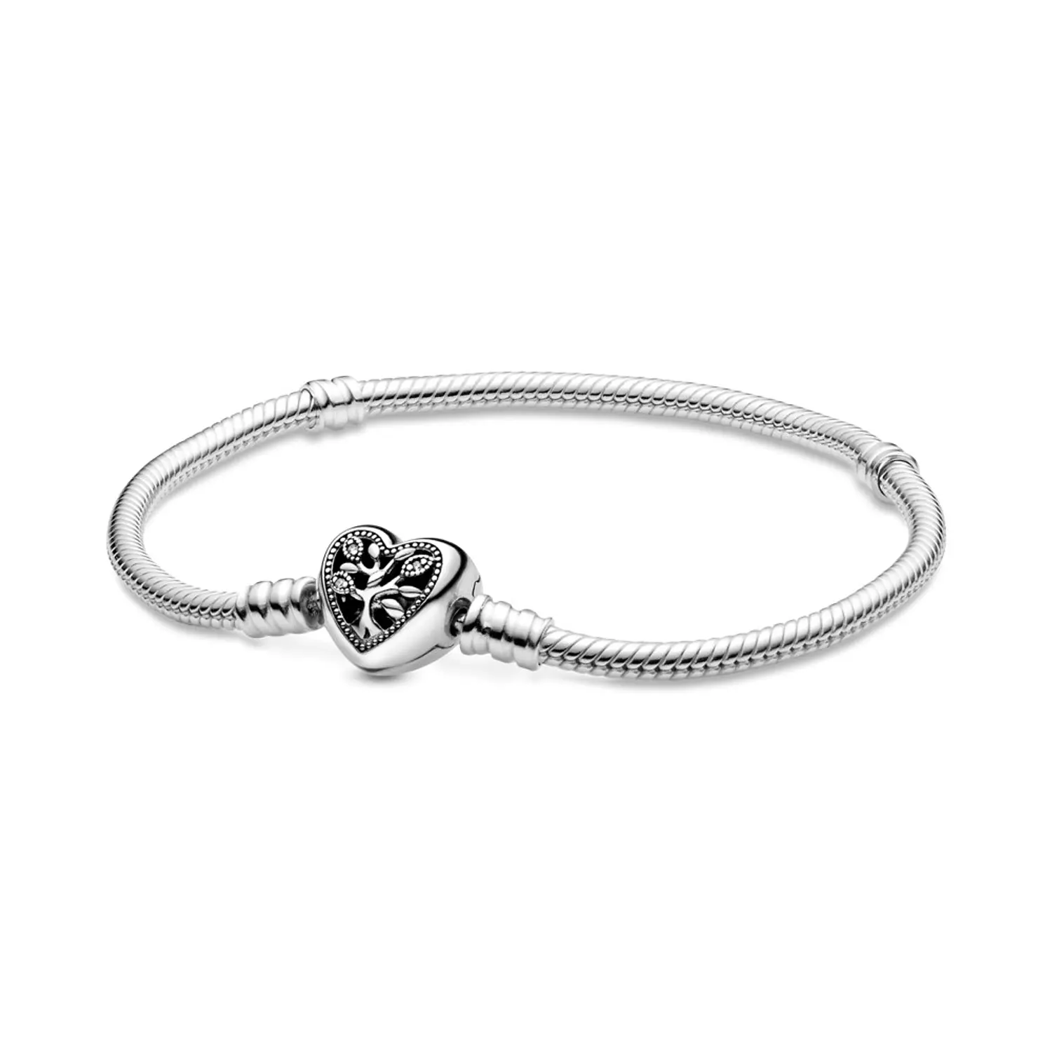 Snake chain sterling silver bracelet and heart clasp with clear cubic zirconia and black enamel image