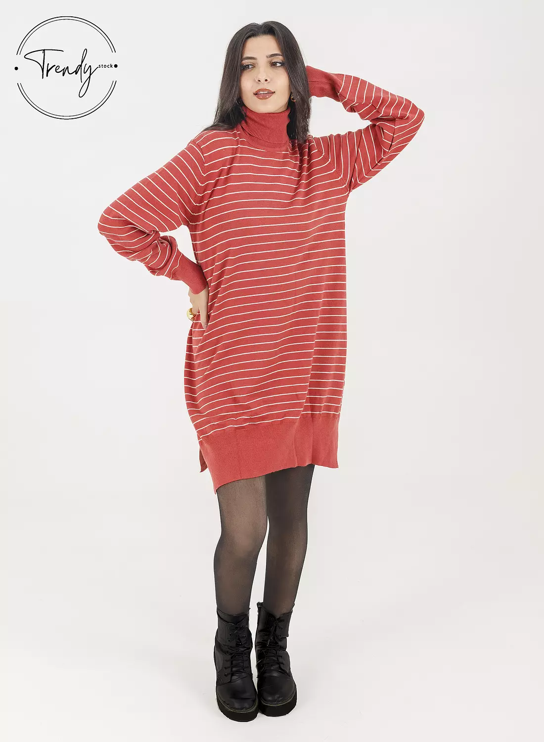 Orange Stripped Short Dress image