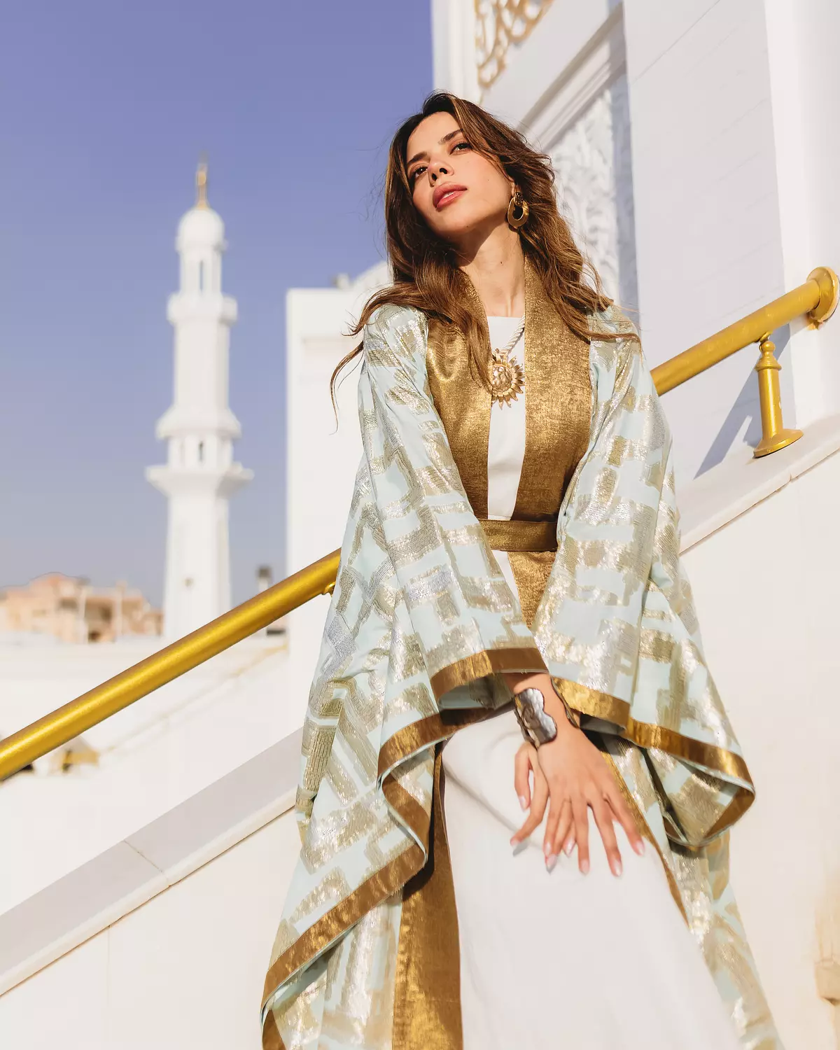 Mint/Gold Butterfly Kaftan 1