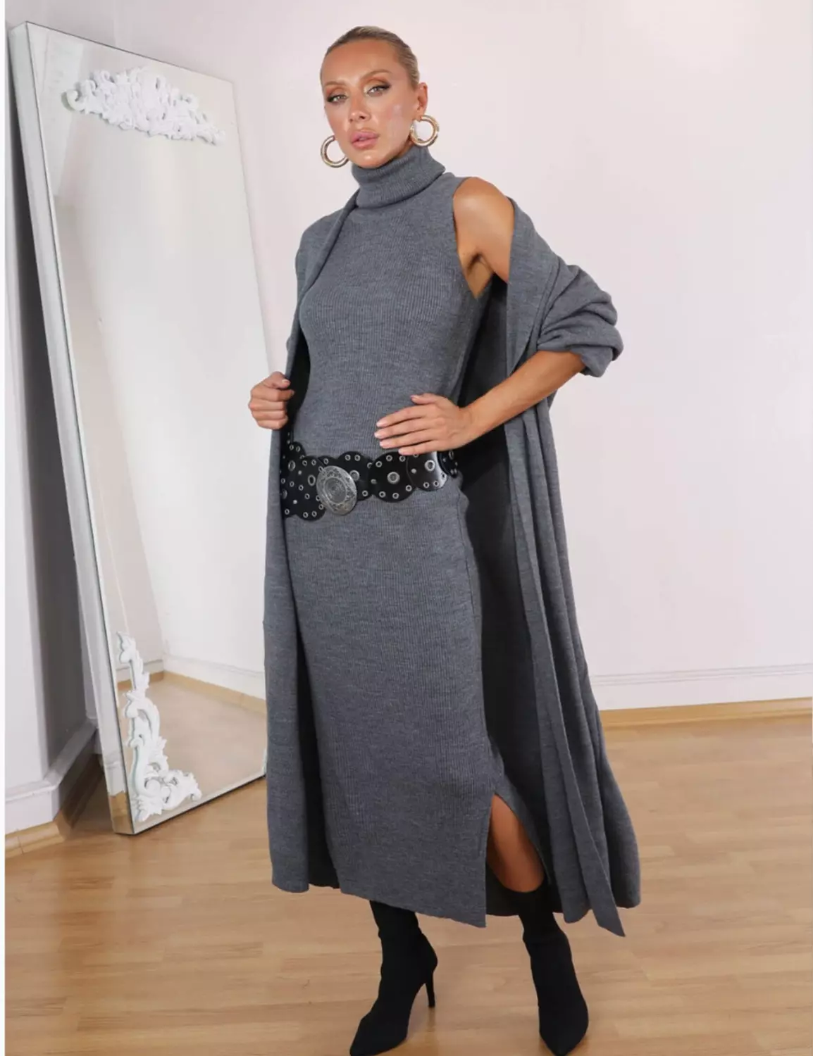 Gray Triko Set (Dress and Cardigan) 5