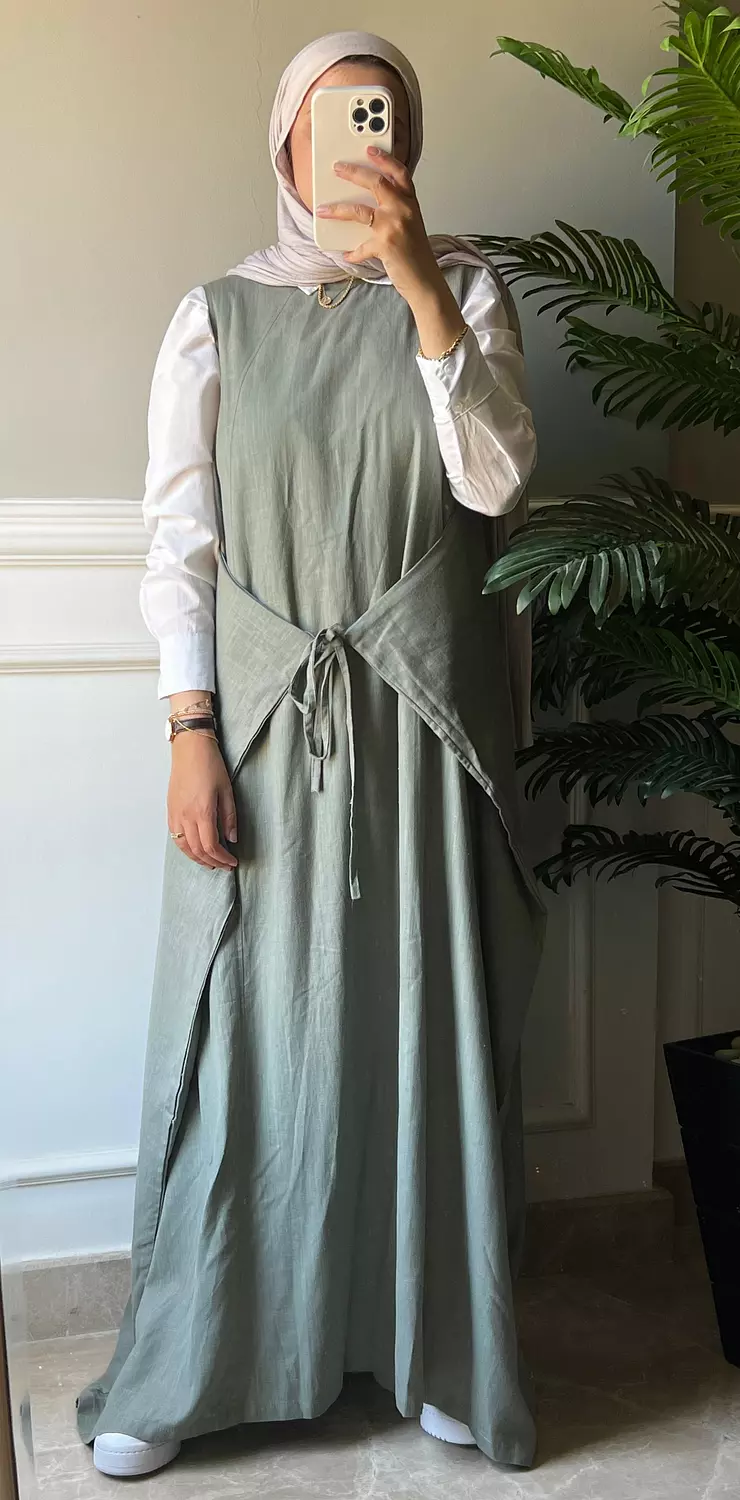 Wrap linen Dress in olive 1