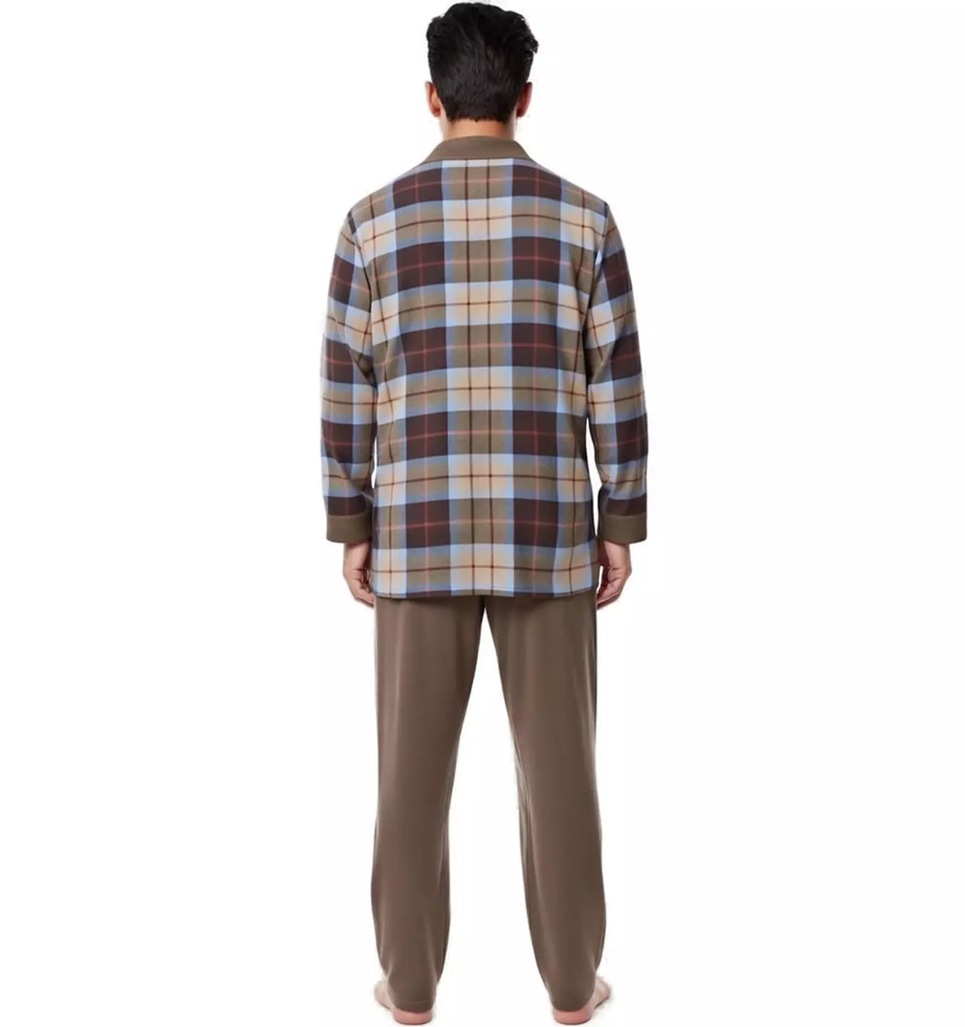 Shorto Classic Viyella Material Pajama Set - 2300 -Brown * Light Blue* Red Line 4