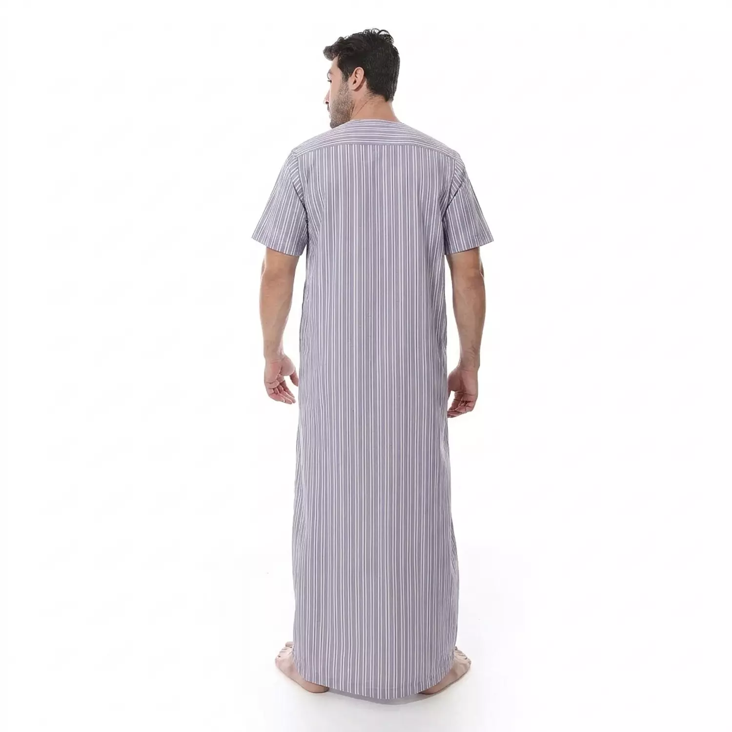 جلابيه رجالي مقلمة نص كم - 2258 -مقلم ازرق * خطوط رمادي 3