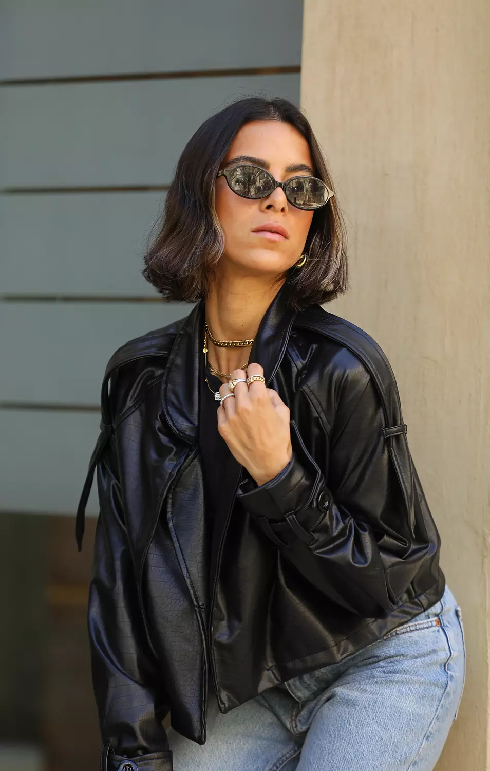 Crocodile leather cropped jacket hover image