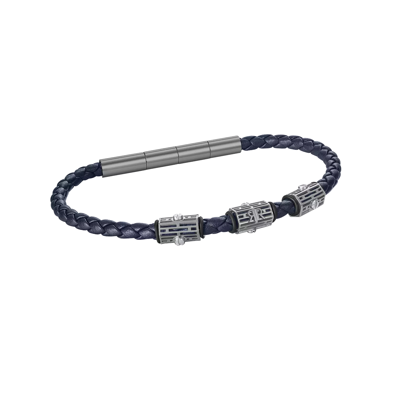 CERRUTI Braided Blue Leather Stainless Steel Bracelet CIAGB0012002 1