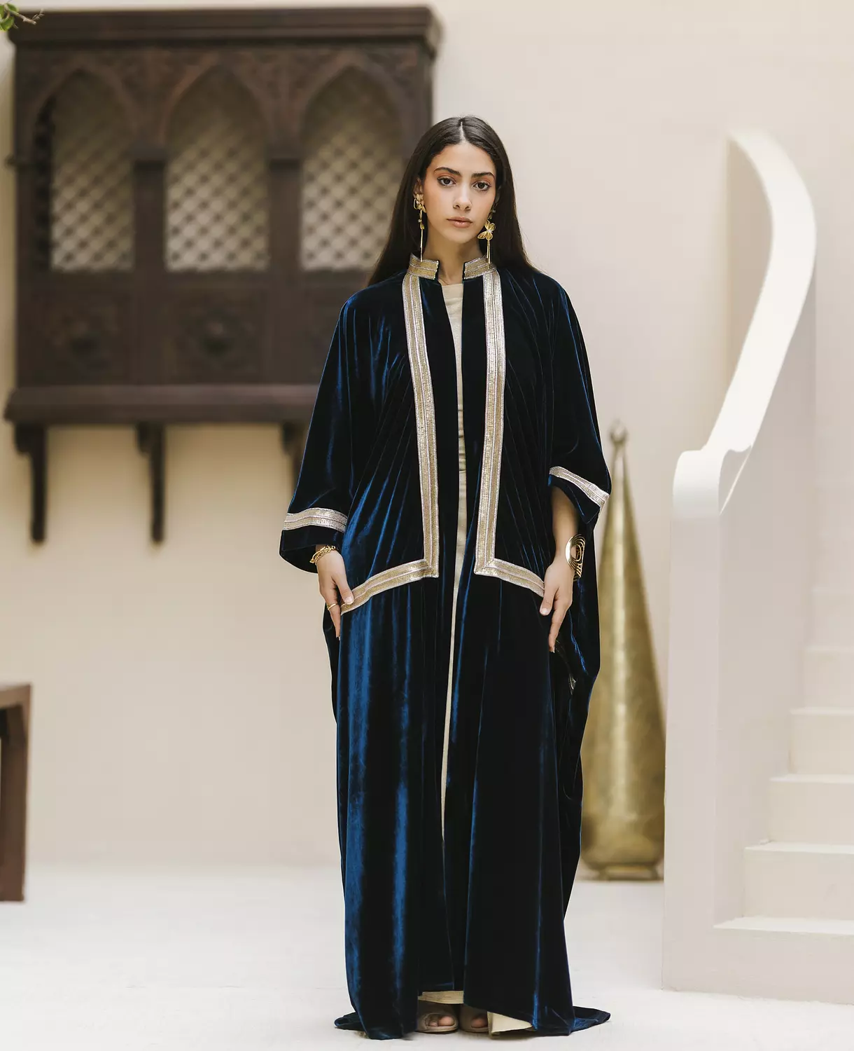 Teal velvet kaftan 1