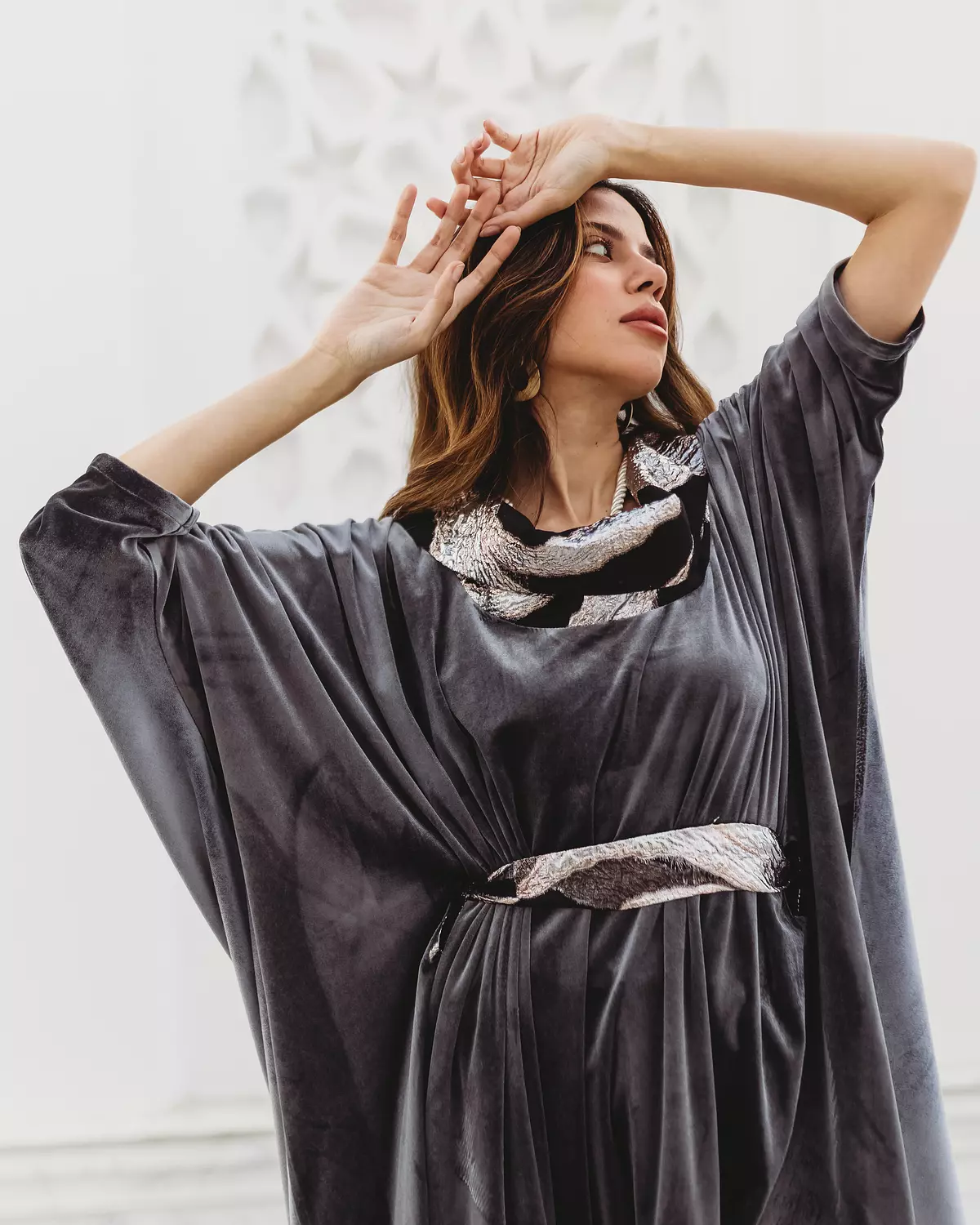 Grey Asymmetrical Kaftan Dress 1