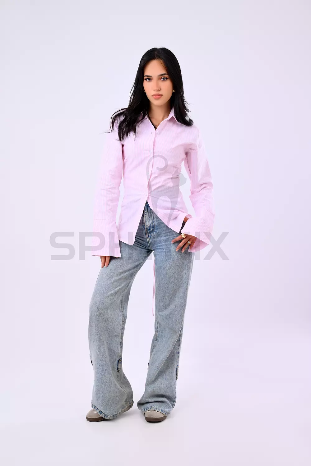 Casual Striped Slim Shirt with Ribbons image