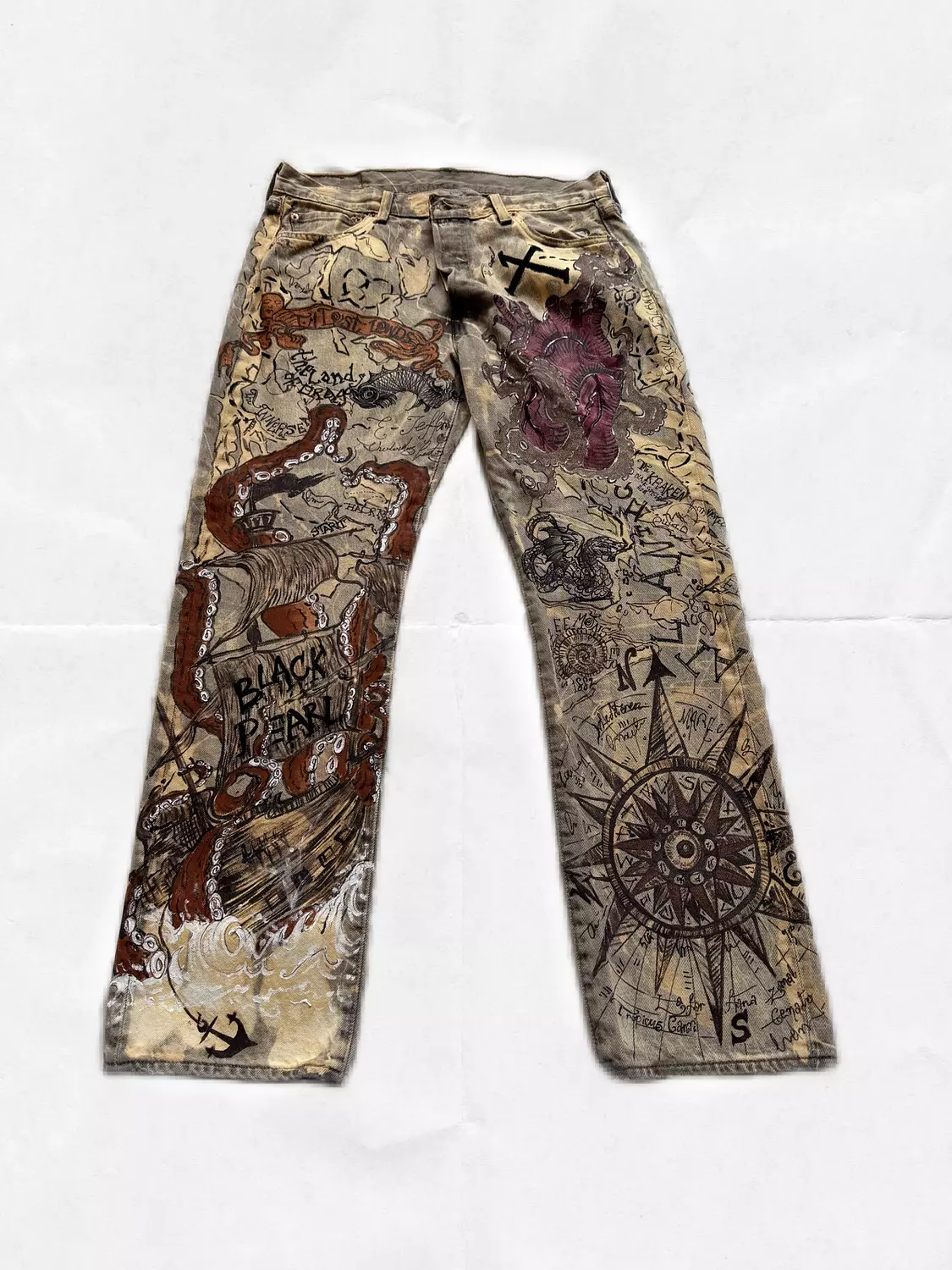 “Lost Lands Map “. Unisex hand-painted Levi pants  image