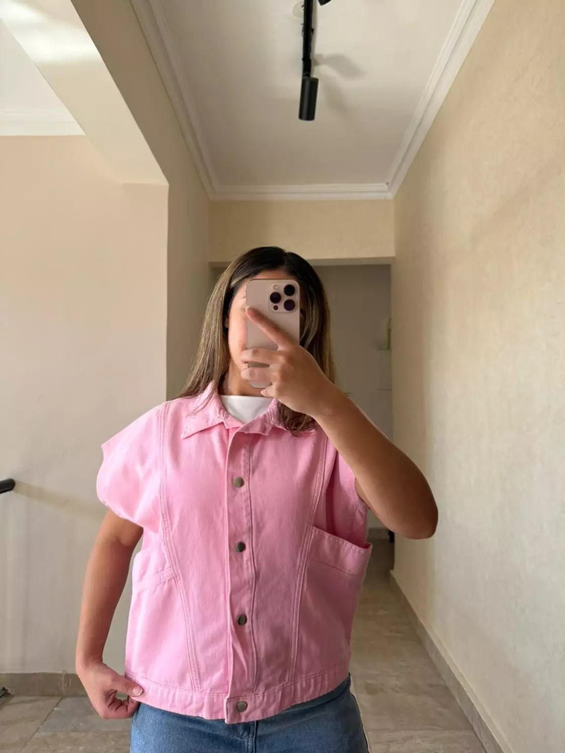 Cropped Jeans Vest Pink 4
