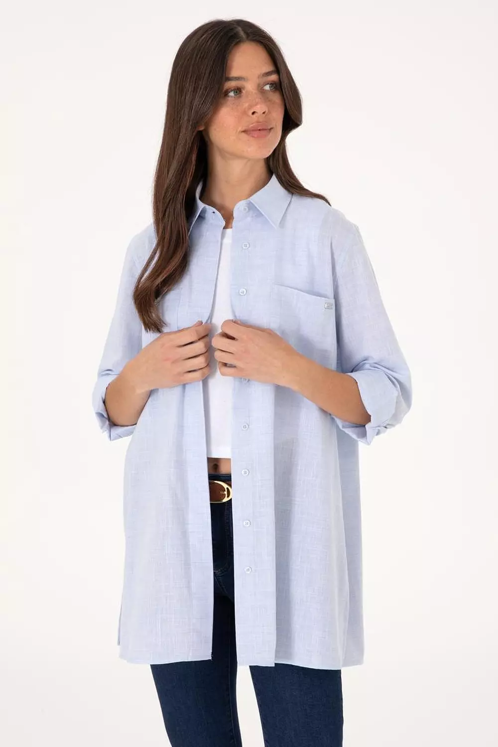 Women's Light Blue Long Sleeve Tunic ShirtU S POLO hover image