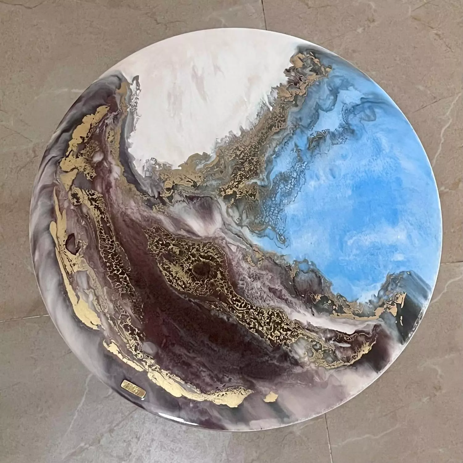Light Blue & Maroon Center Tables set of 2 2