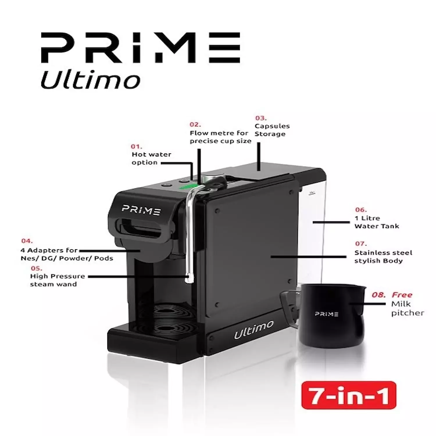 PRIME Ultimo 7 in 1 Multi-Capsule Coffee Machineماكينة قهوة برايم ألتيمو 7 في 1 متعددة الاستخدامات 4