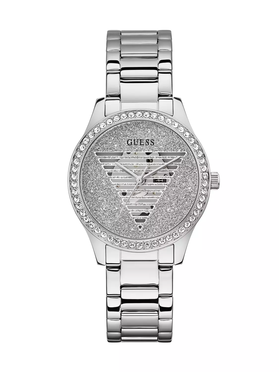 GUESS GW0605L1 ANALOG WATCH Women's Silver Sunray Dial Silver Round Case/Silver  Stainless Steel Bracelet