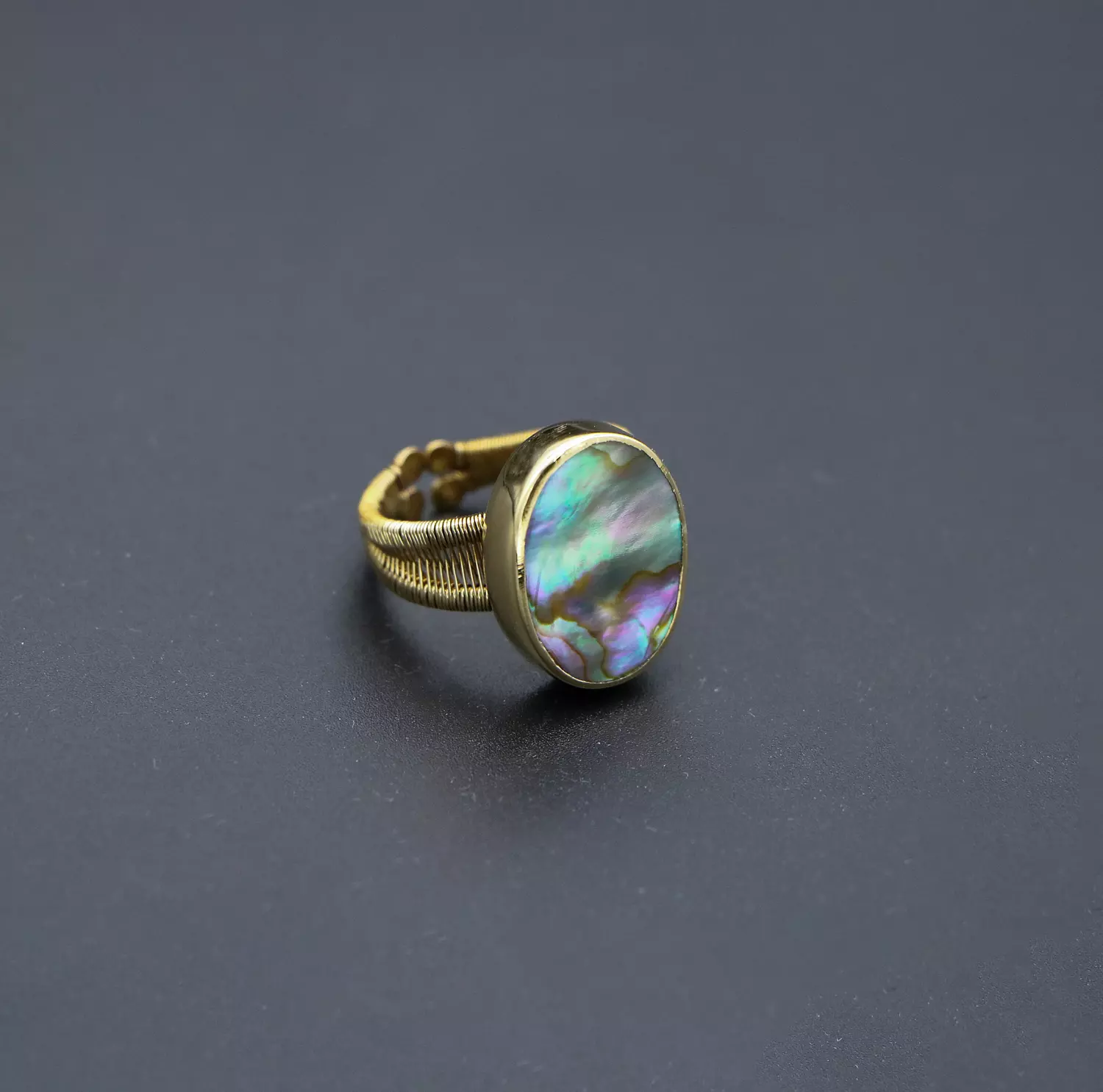 Handmade brass ring with abalone shell. image