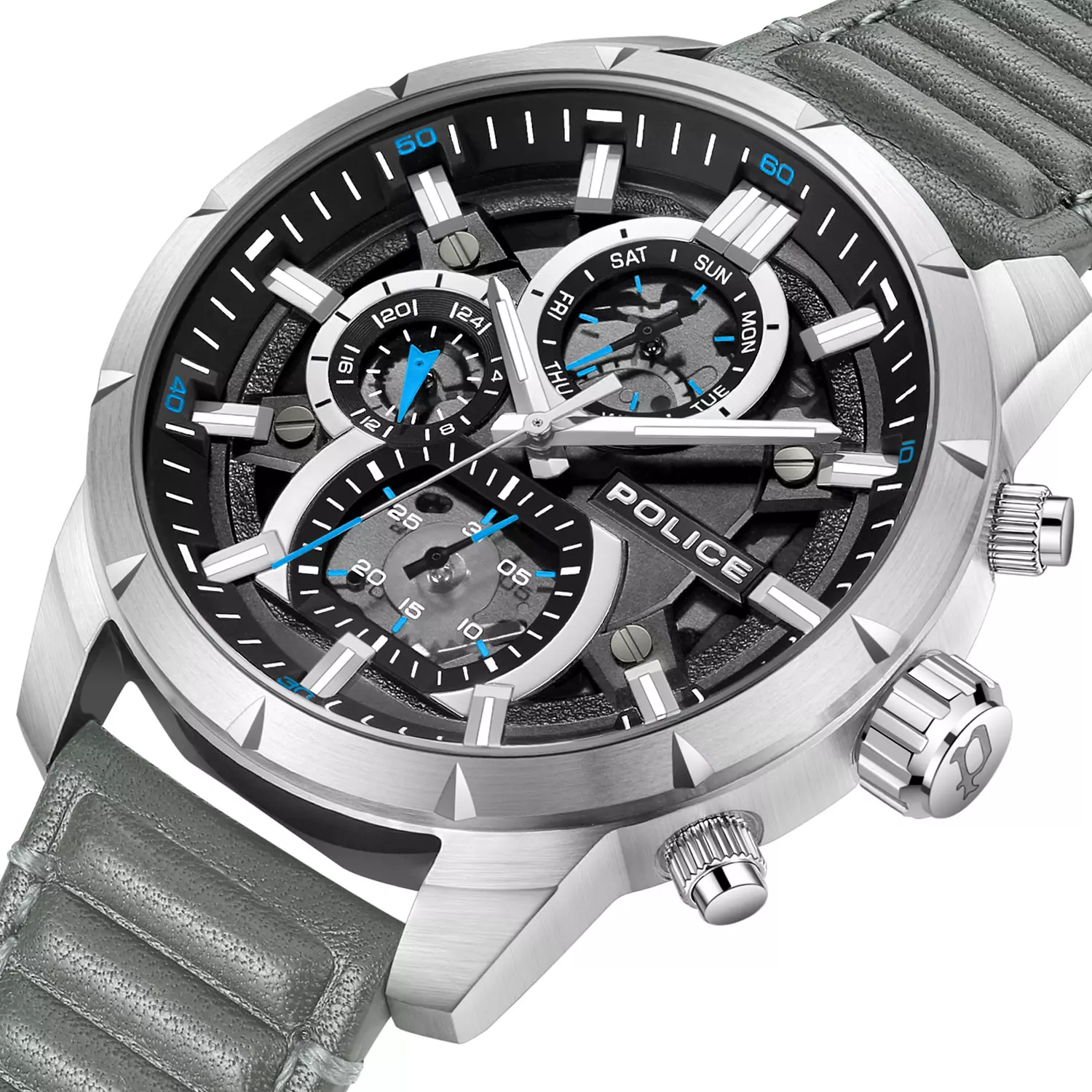 POLICE NEIST SILVER GREY DIAL LEATHER MEN'S WATCH PEWJF0021802 2