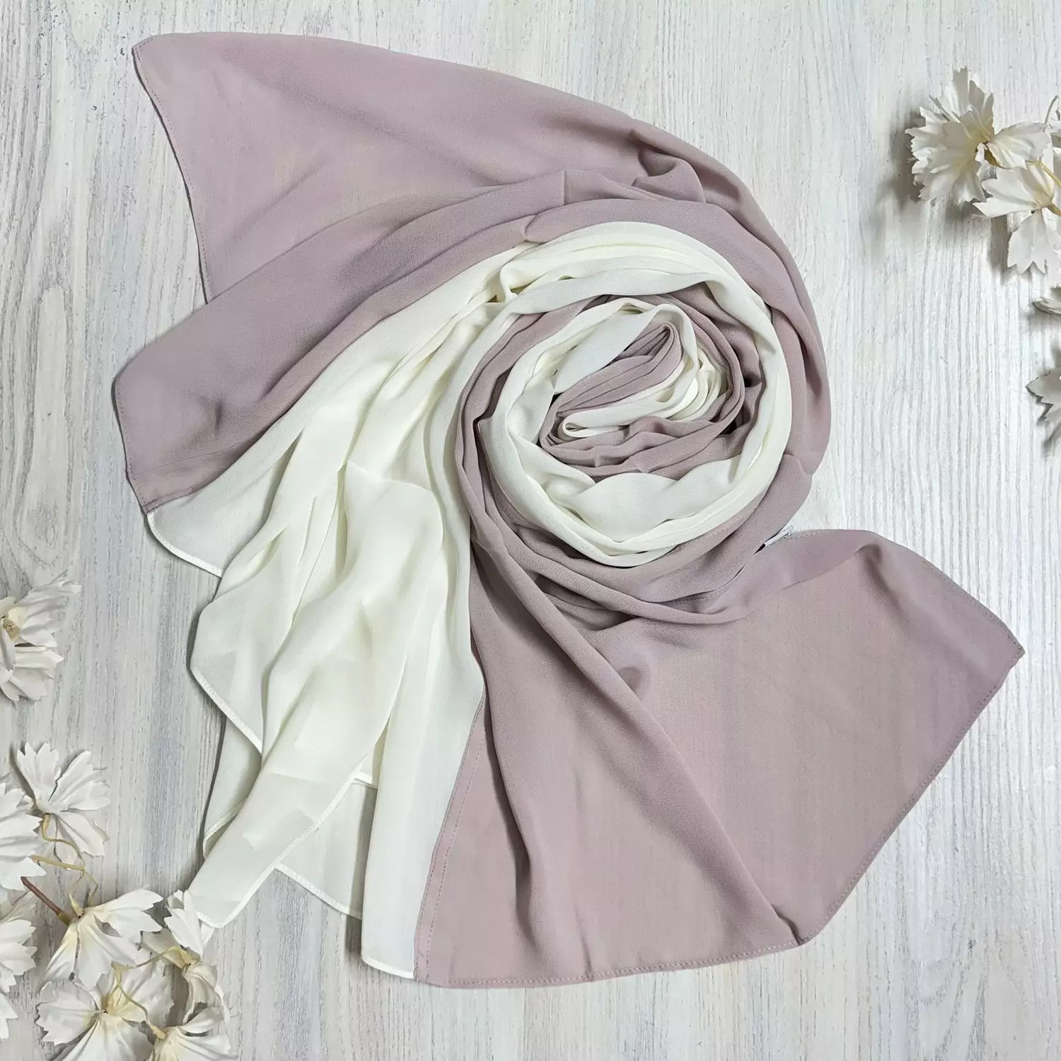 Mirage Hijab- ( Mink 055 | Off white 013)  image