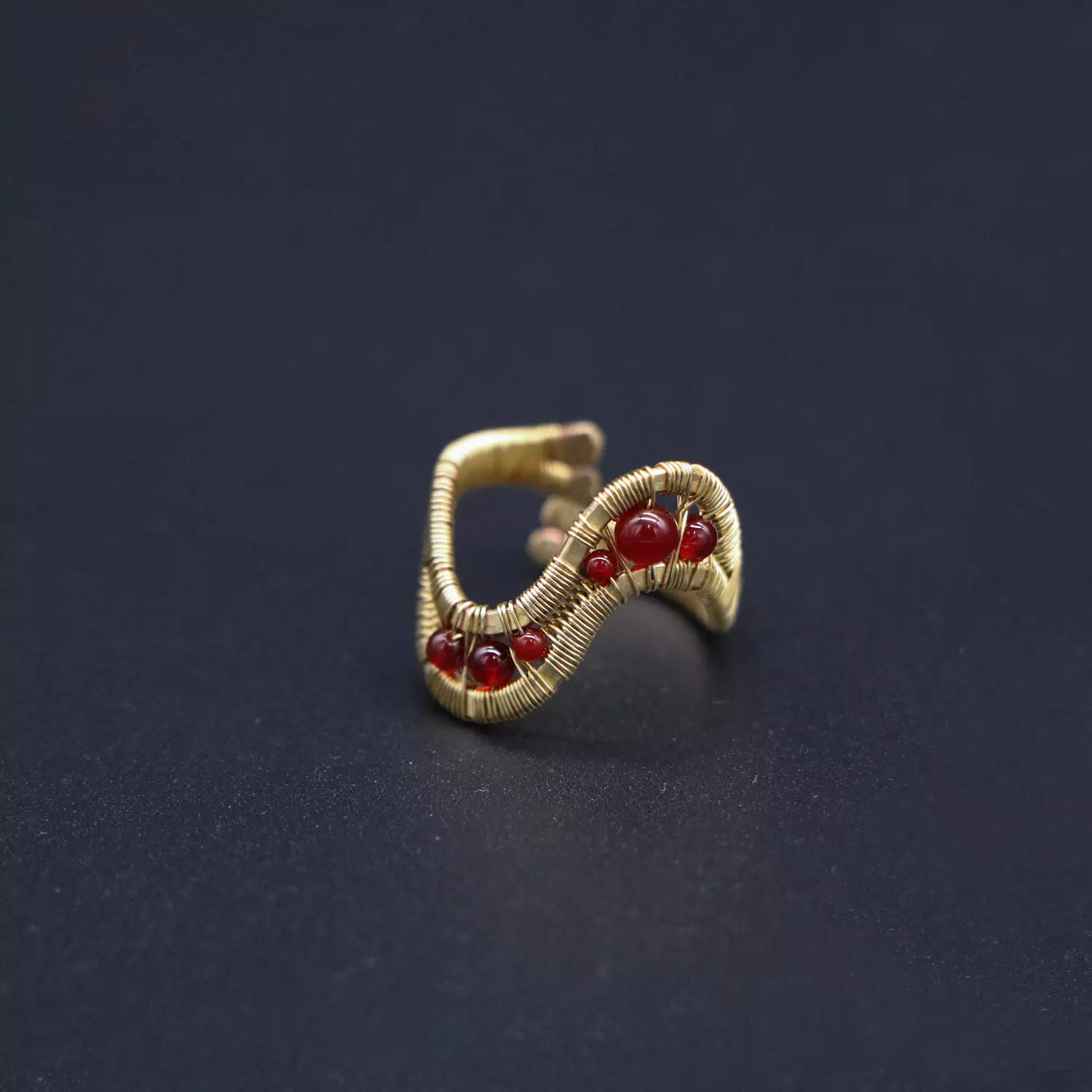 Brass ring with agate gemstones. image