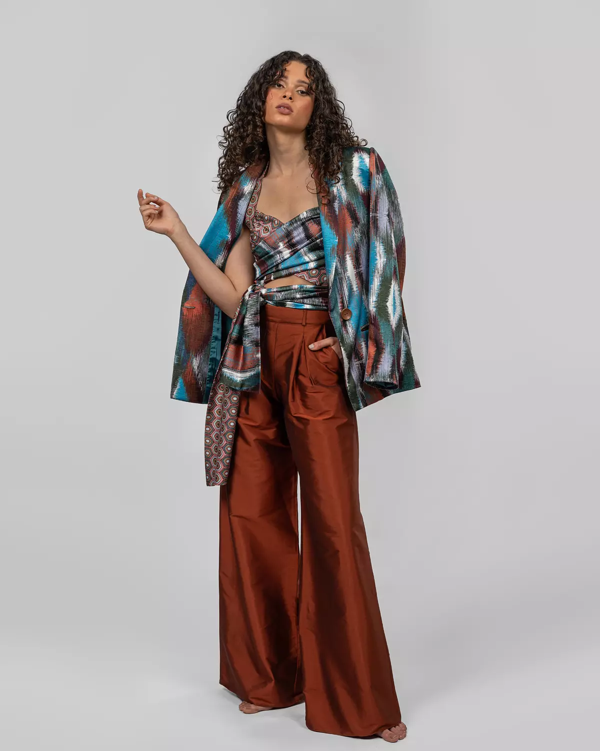 Printed Italian Silk Satin Wrap Top 10