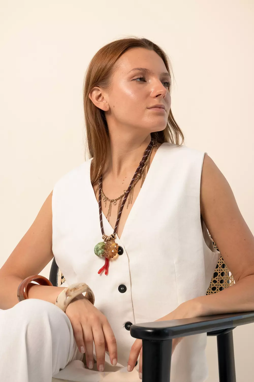 <p style="text-align: center"><strong>Linen blend oversized vest - off white</strong></p>