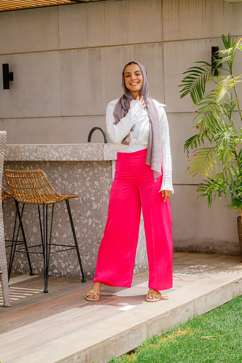 Pink wide leg satin pants  hover image