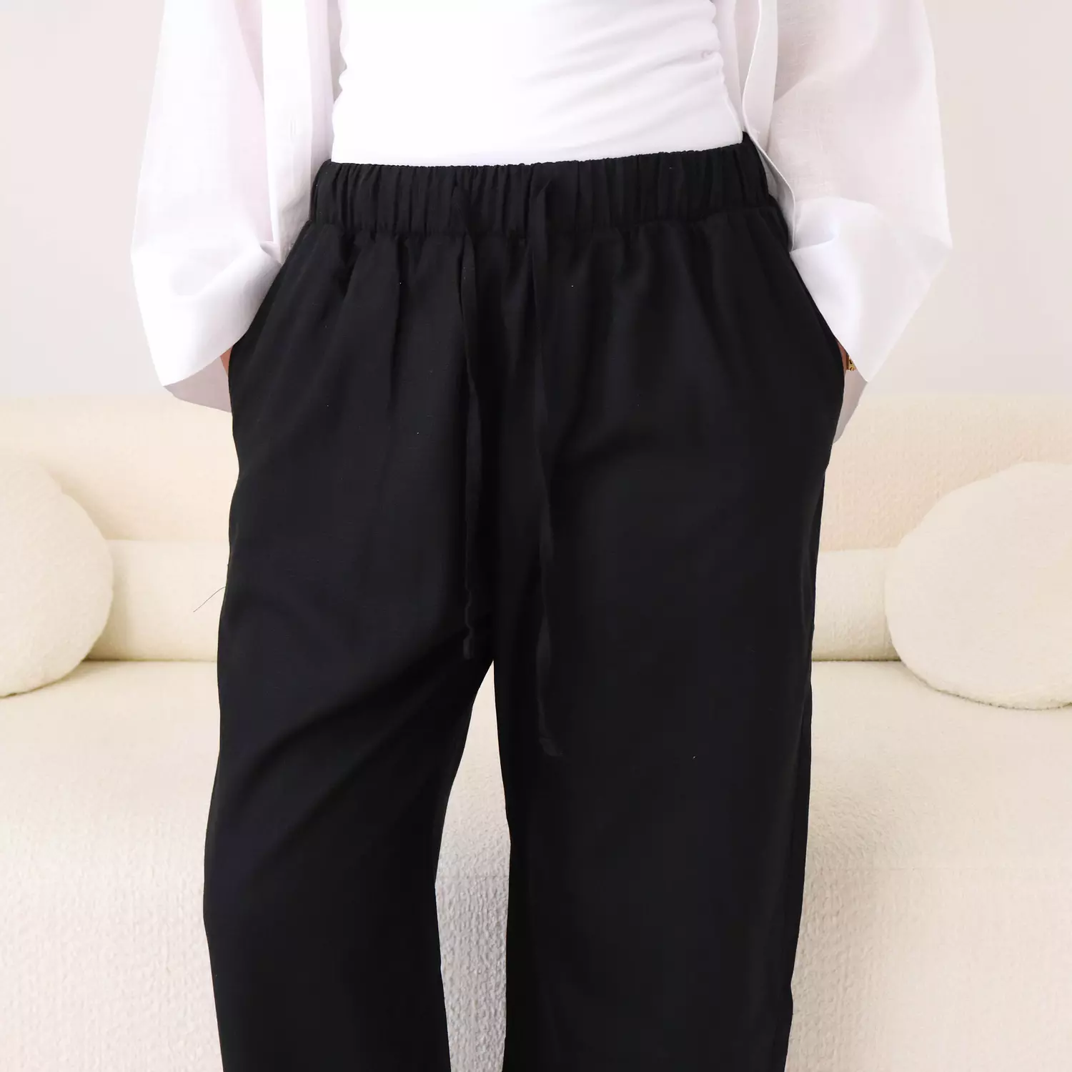 Cotton linen pants in Black  image
