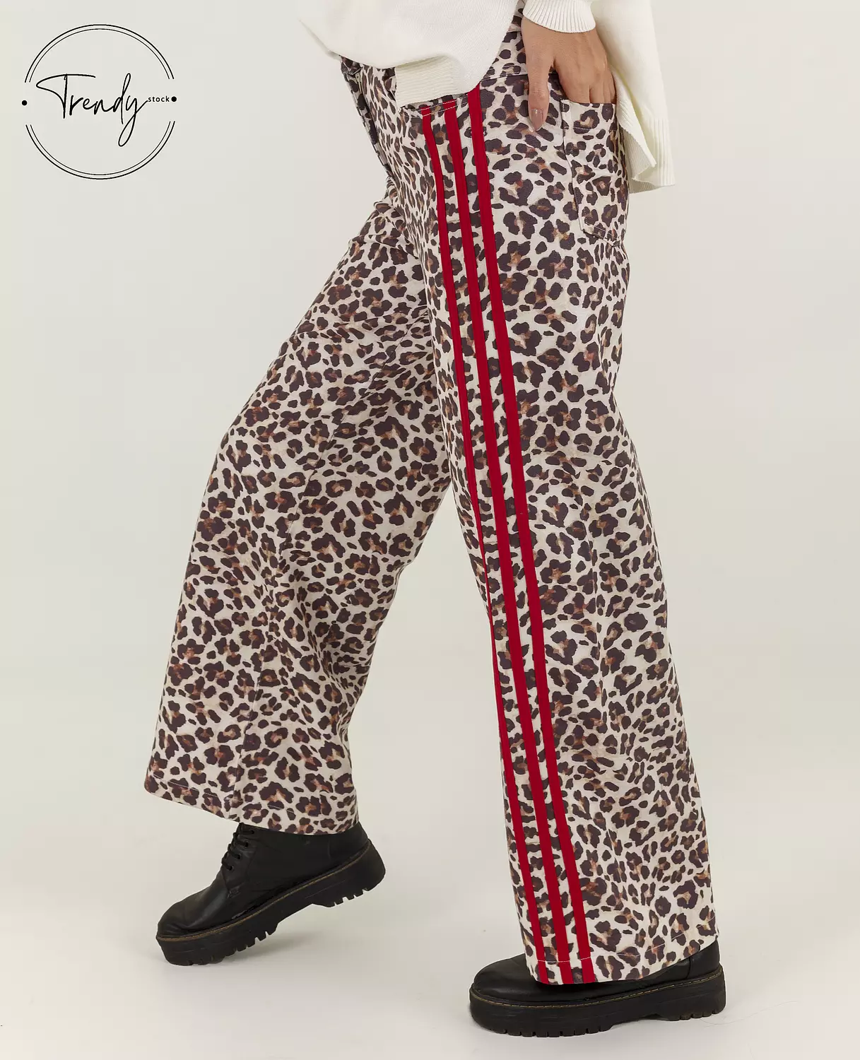 Leopard Print Stripe Detailed Pants image