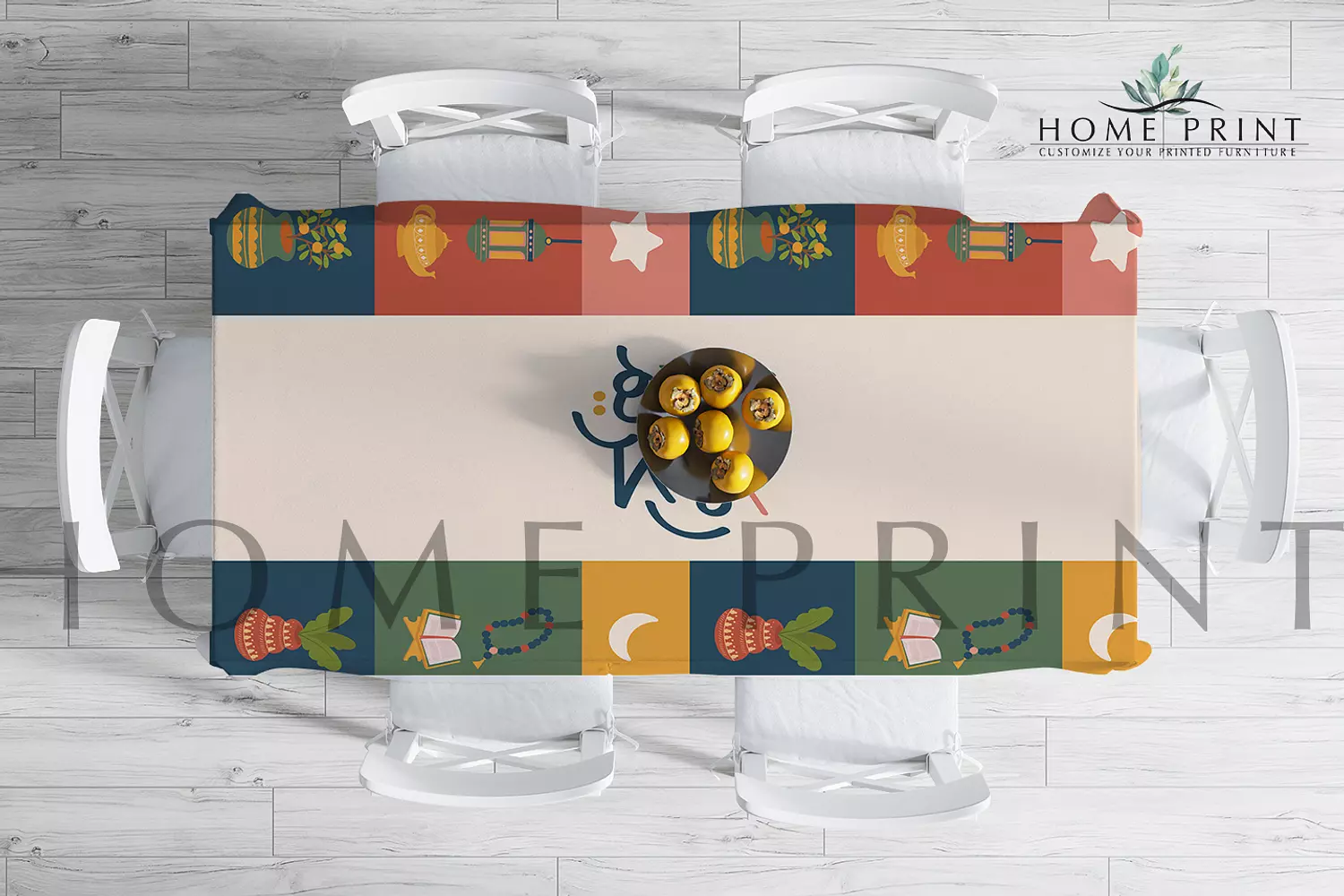 Ramadan Tablecloth  - Ramadan Shapes - Multi Color Print -145 cm in 250 cm  image