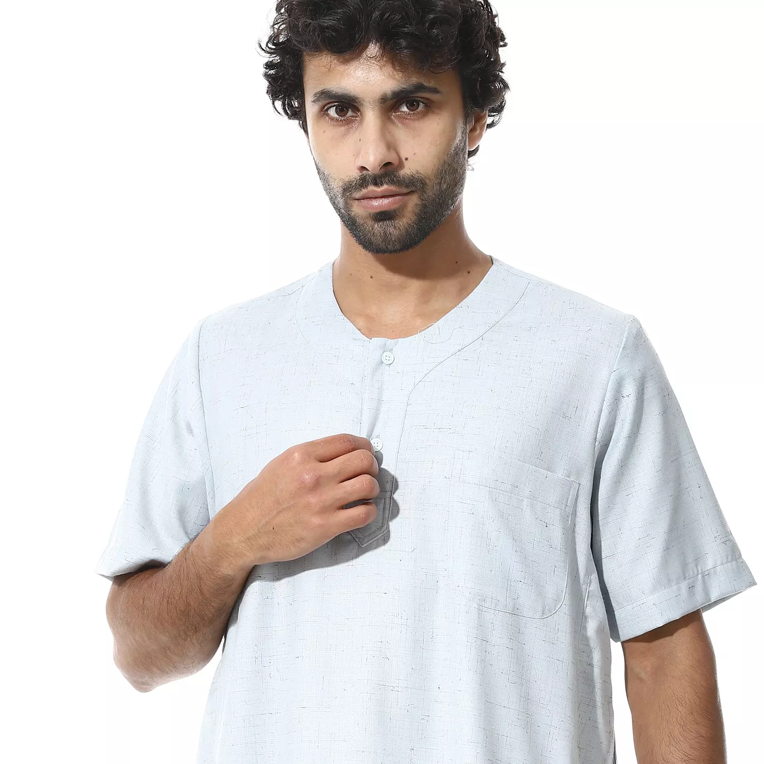 Men Galabeya Short Sleeves - Linen - 2265 - Baby Blue hover image