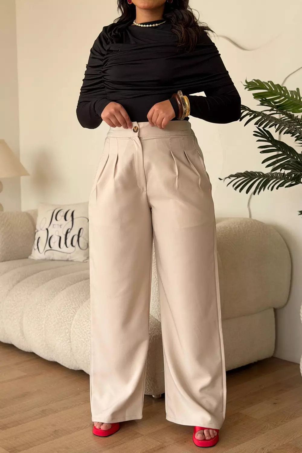 Turkish Rosetta Crepe High-Waist Wide-Leg Trousers with Pleats 10