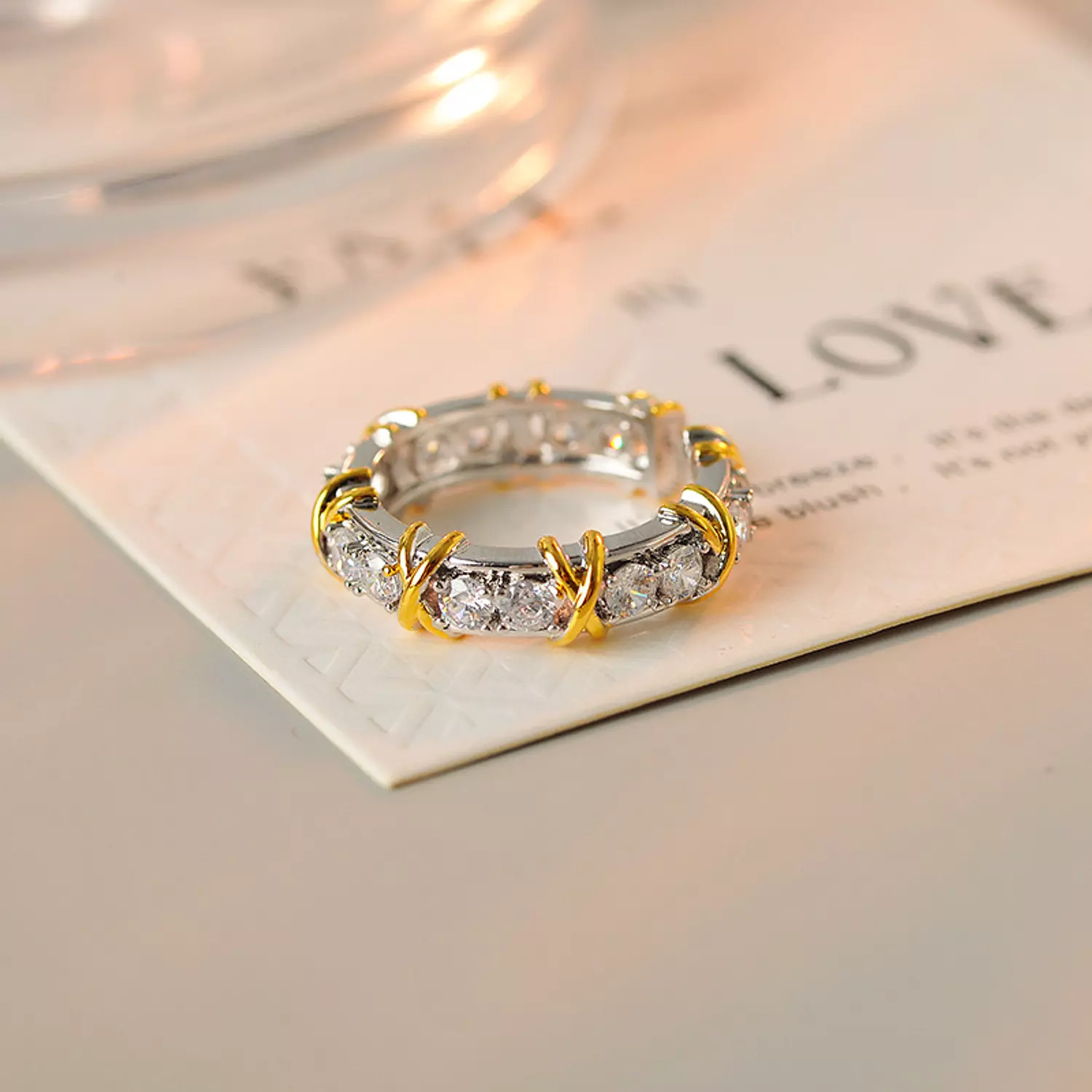 XO double tone zircon ring 2