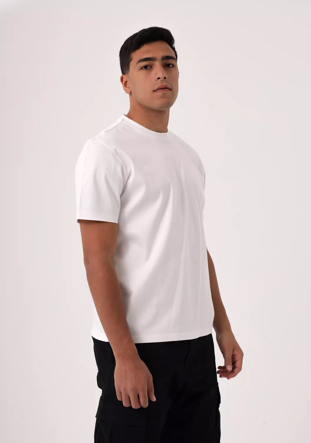 100% Egyptian cotton White Crew Neck T-Shirt  hover image
