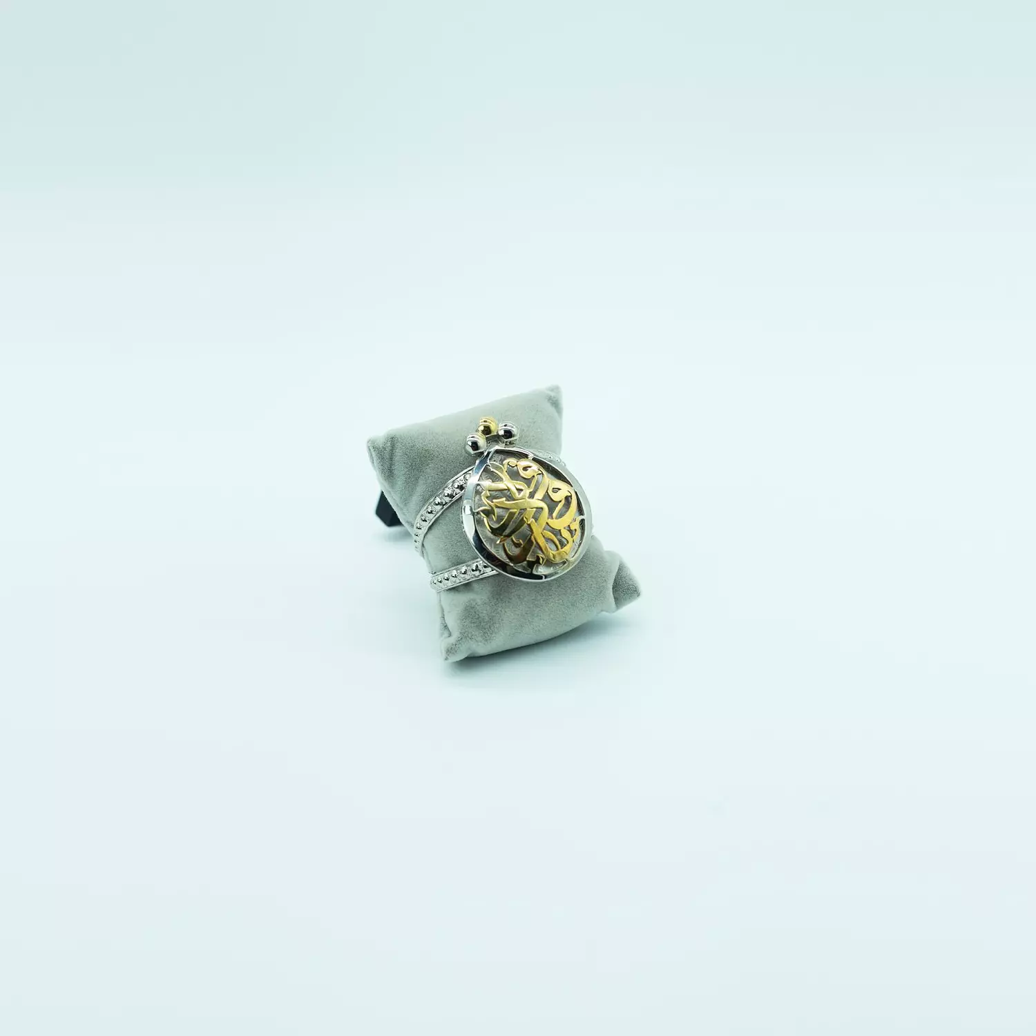 Two-layer copper bracelet, plated with matte and shiny gold and silver - free size - Islamic image