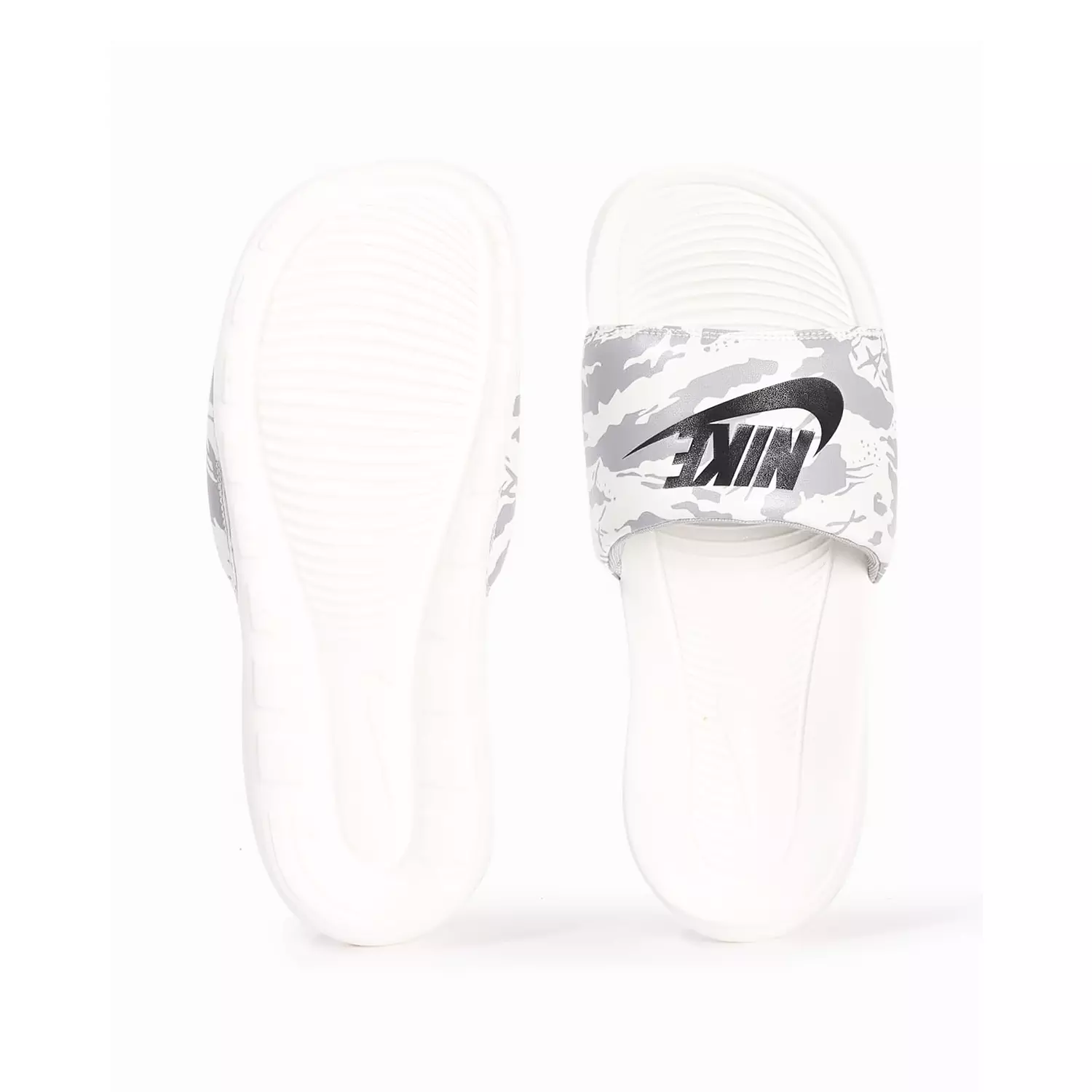 Nike Victori One Men's slides in white with a camouflage-style print and black logo 3