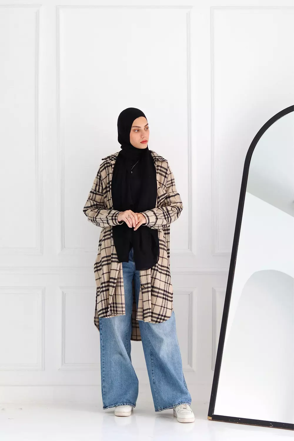 Beige Checkered Oversize Shirt image