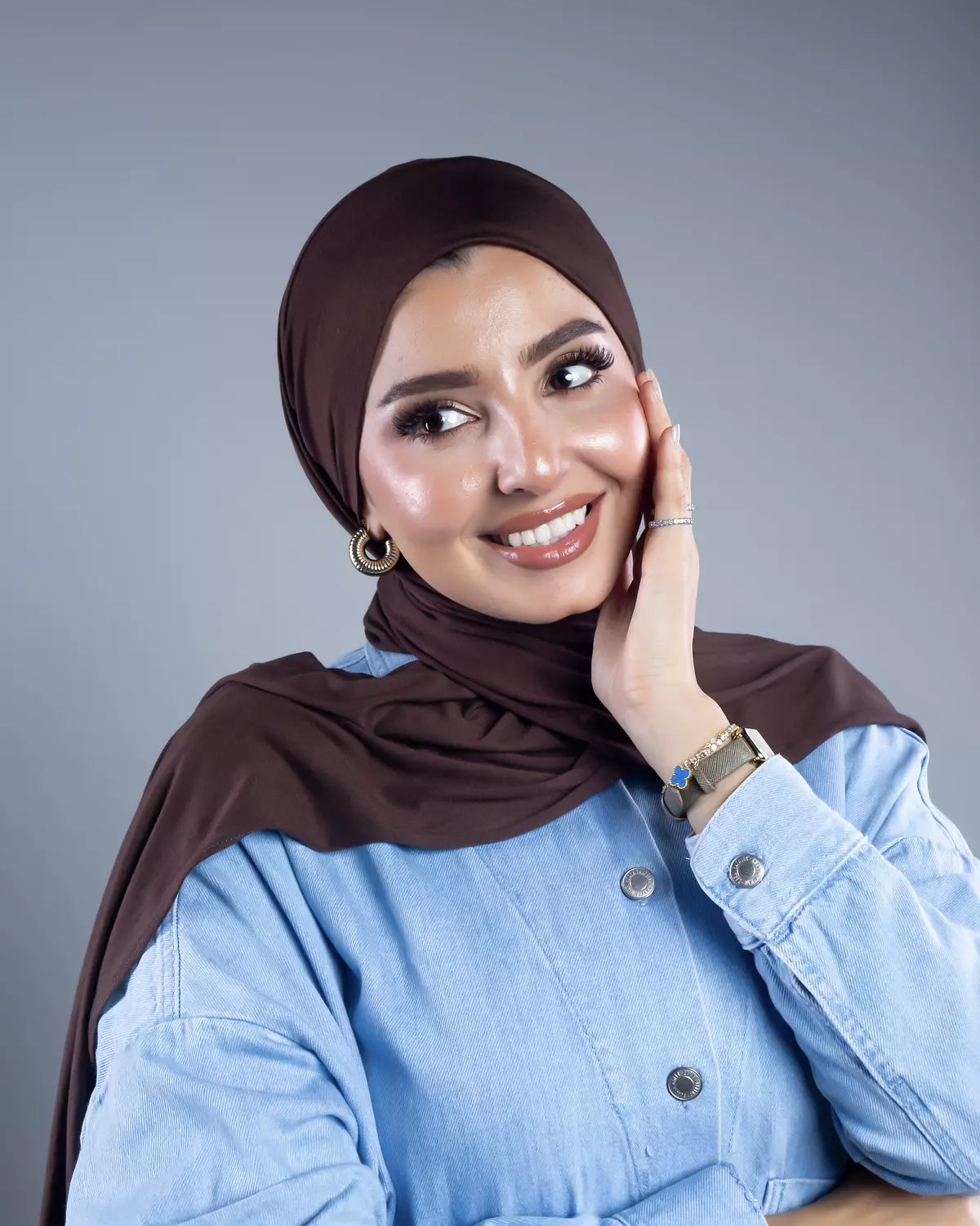 Jamila 2 in 1 brown cotton scarf hover image