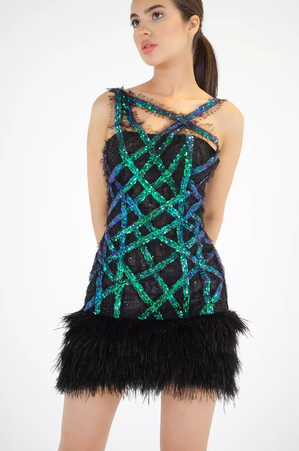 Opulent Blue-Green Sequin Dress hover image