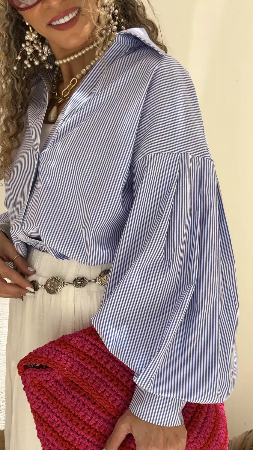 Puffy Sleeves Striped Shirt (3139) 2