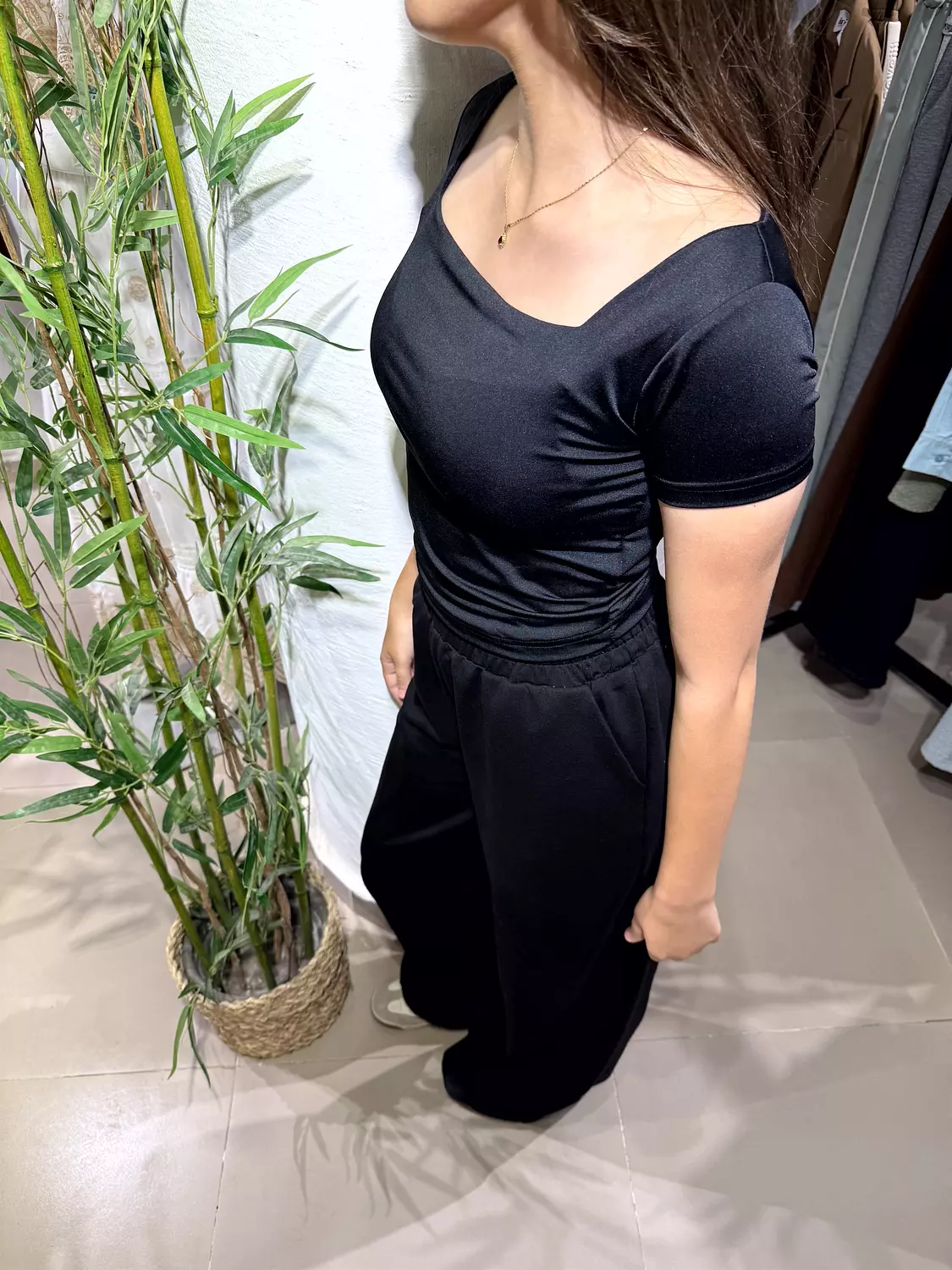 Square Neck Fitted Top | Black image