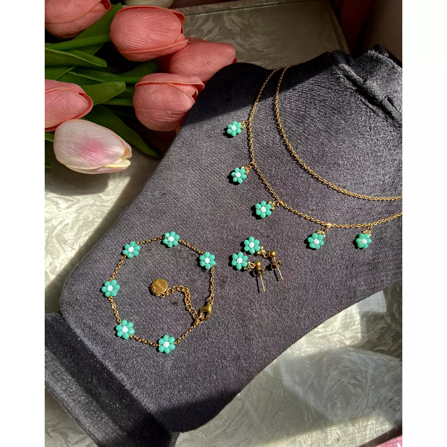 Turquoise flowers ( necklace, earrings and bracelet)🩵✨ 0