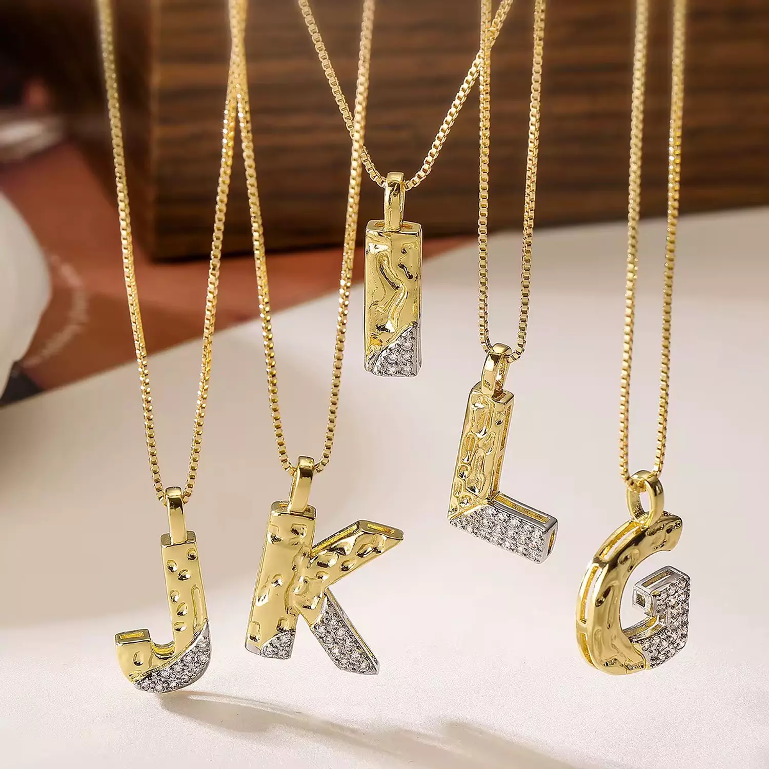 2 tones zircon initial necklace hover image